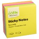 ICON STICKY NOTES 75MM X 75MM 80 SHEET PAD ASSORTED NEON COLOUR 5 PACK