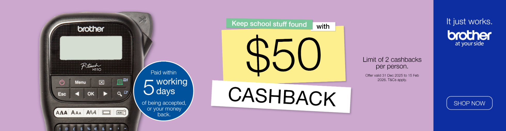 BROTHER PTOUCH CASHBACK